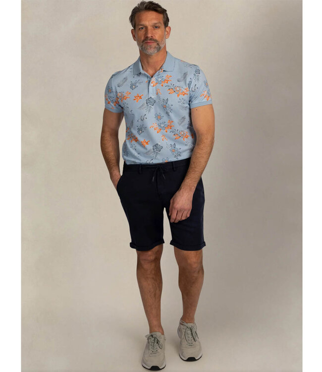 New Zealand Auckland 26CN124 2633 polo sky blue lichtblauw met blauw oranje bloemenprint