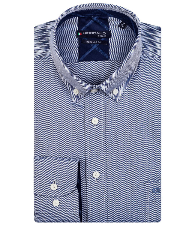 327001-60 Giordano overhemd lange mouw blauw navy visgraat