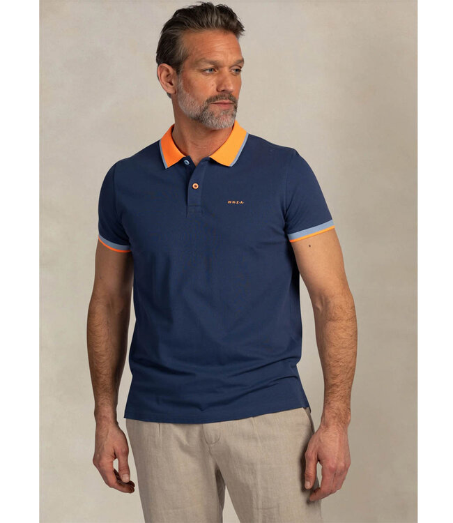 New Zealand Auckland 26CN131 2616 polo donkerblauw navy sky donkerblauw met oranje boord katoen stretch