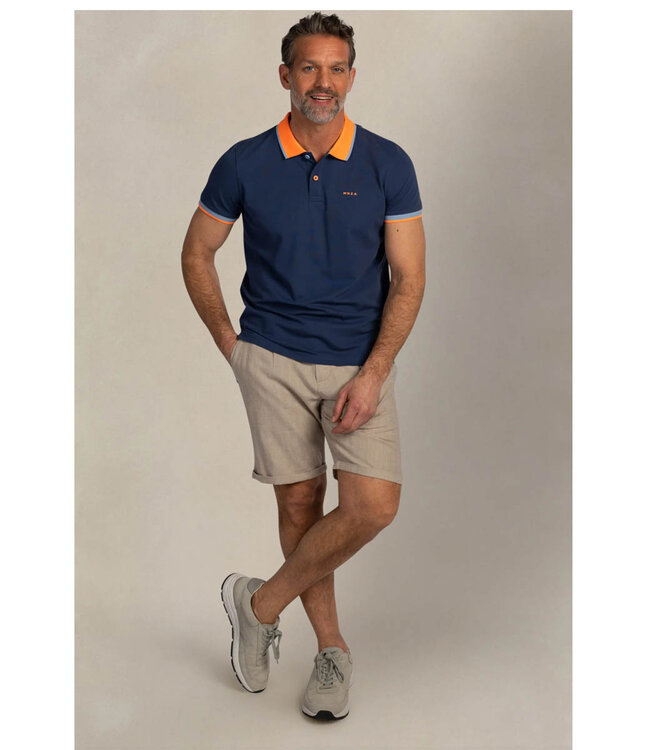 New Zealand Auckland 26CN131 2616 polo donkerblauw navy sky donkerblauw met oranje boord katoen stretch