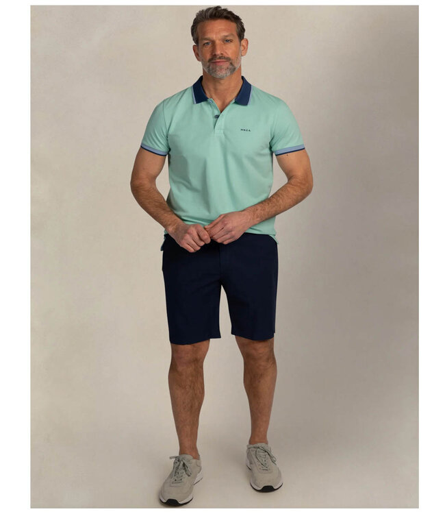 New Zealand Auckland 26CN131 1794 polo aqua blauw pale leaf met donkerblauw boord katoen stretch