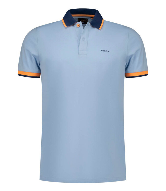 New Zealand Auckland 26CN131 2633 polo lichtblauw sky blue met donkerblauwe boord katoen stretch