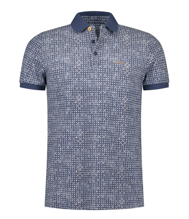 New Zealand Auckland 26CN103 2616 polo navy sky donkerblauw grafische print met donkerblauwe boord