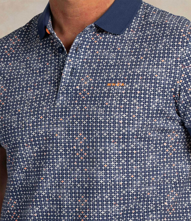 New Zealand Auckland 26CN103 2616 polo navy sky donkerblauw grafische print met donkerblauwe boord