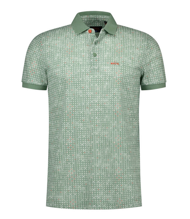 New Zealand Auckland 26CN103 1757 polo mist green groen grafische print met groene boord