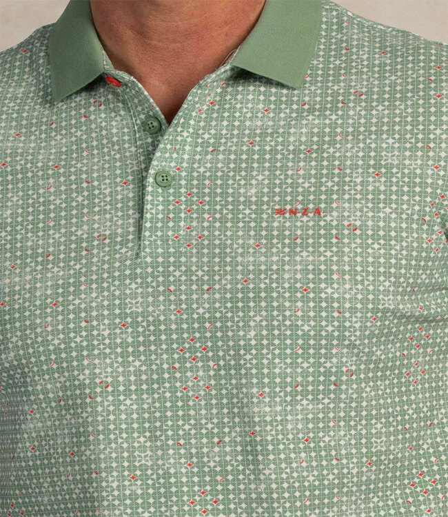 New Zealand Auckland 26CN103 1757 polo mist green groen grafische print met groene boord
