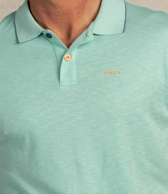 New Zealand Auckland 26CN122 1794 polo aqua blauw structuur pale leaf met gekleurde knopen