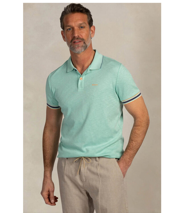 New Zealand Auckland 26CN122 1794 polo aqua blauw structuur pale leaf met gekleurde knopen
