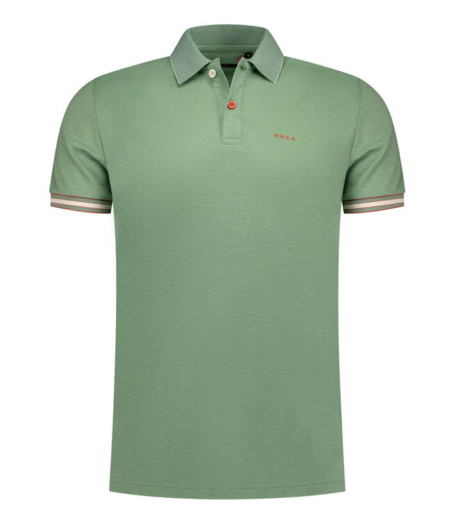 New Zealand Auckland 26CN122 1757 polo olijfgroen structuur mist green met gekleurde knopen