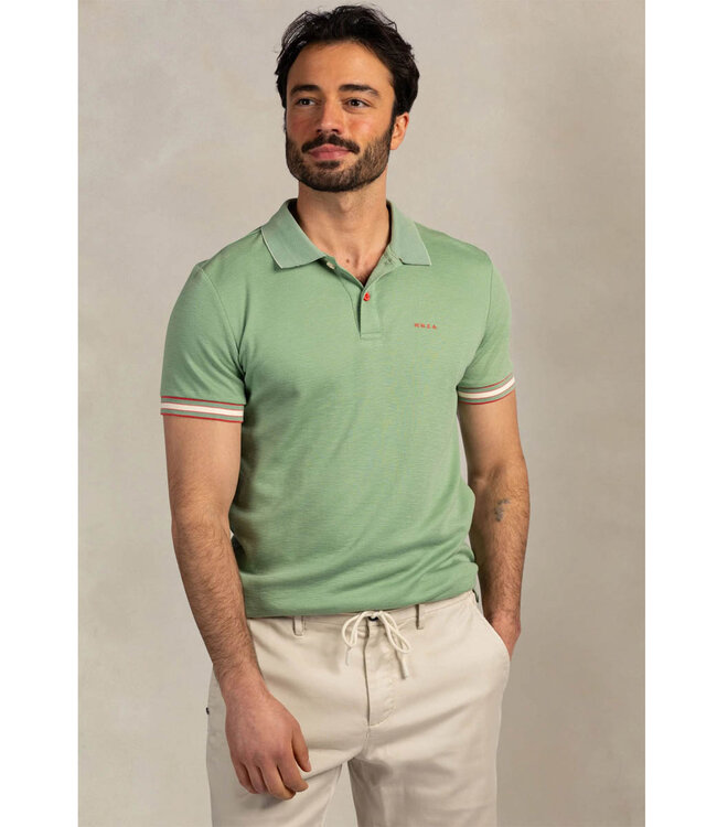 New Zealand Auckland 26CN122 1757 polo olijfgroen structuur mist green met gekleurde knopen