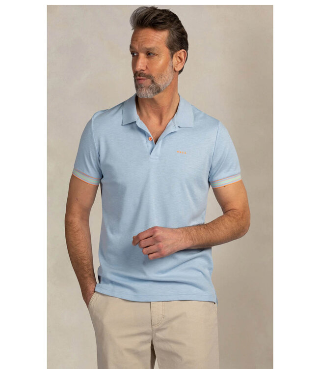 New Zealand Auckland 26CN122 2633 polo lichtblauw structuur sky blue met gekleurde knopen