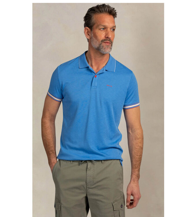 New Zealand Auckland 26CN122 2602 polo kobaltblauw structuur sailing blue met gekleurde knopen