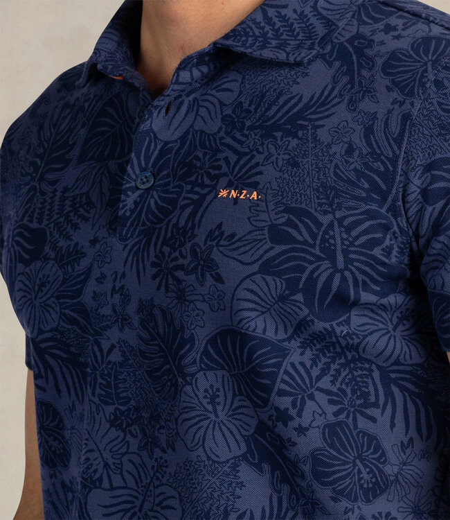 New Zealand Auckland 26CN104-2616 Navy Sky speciale bloemenprint polo short sleeve polo