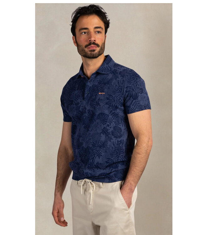 New Zealand Auckland 26CN104-2616 Navy Sky speciale bloemenprint polo short sleeve polo