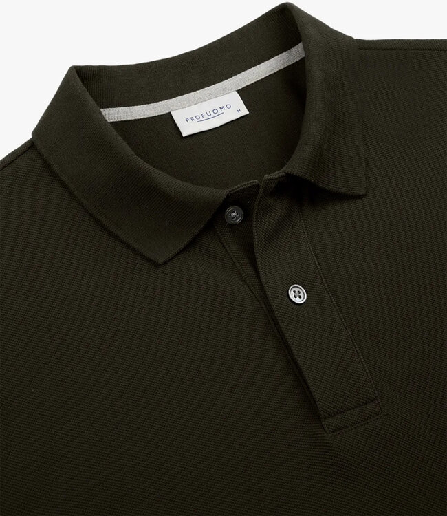 Profuomo PPXD10019L heren polo army green donker olijfgroen 100% pique katoen