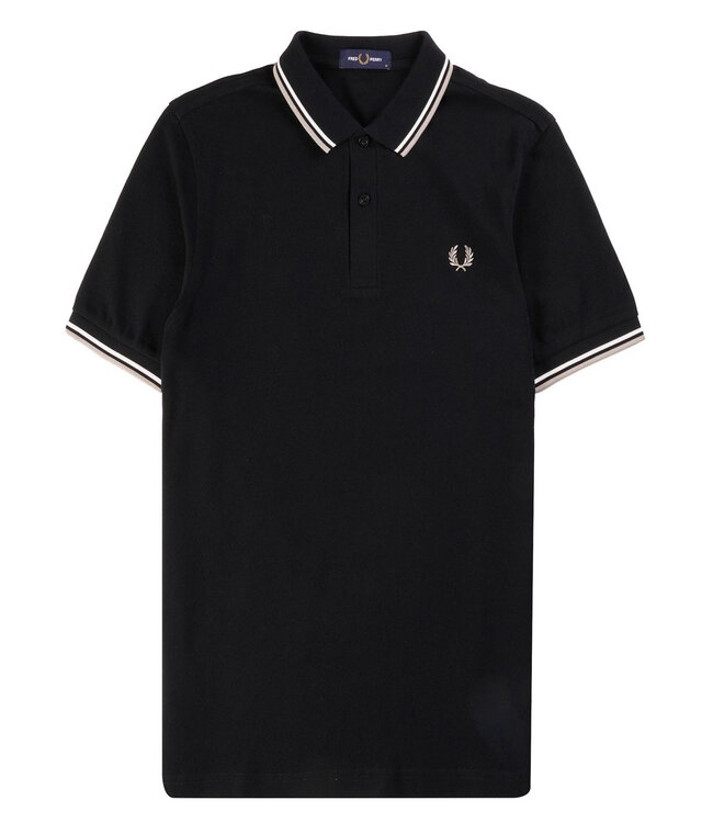Fred Perry M3600 U58 Twin Tipped polo zwart met grijs Fred Perry logo