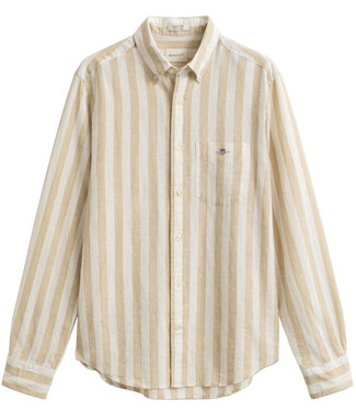 Gant linnen katoen heren overhemd lange mouw beige-wit brede streep