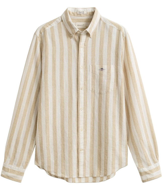 Gant 3260019 200 linnen katoen heren overhemd lange mouw beige-wit brede streep