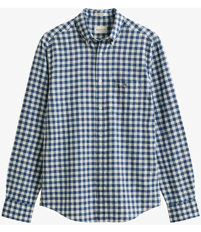 Gant 3260017 442 linnen katoen heren overhemd lange mouw blauw-wit grote ruit
