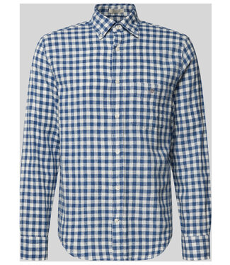Gant linnen katoen heren overhemd lange mouw blauw-wit grote ruit