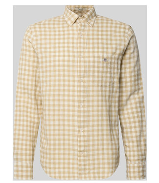Gant linnen katoen heren overhemd lange mouw beige-wit grote ruit