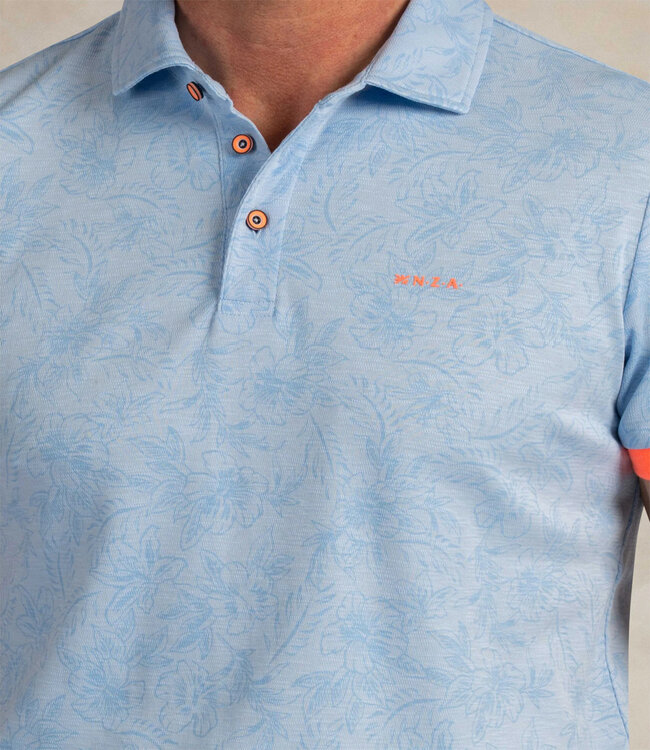 New Zealand Auckland 26DN110 2644 Sunny Blue polo short sleeve lichtblauw speciale bloemenprint