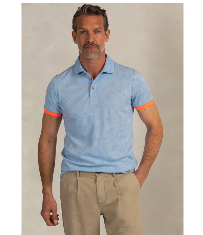 New Zealand Auckland 26DN110 2644 Sunny Blue polo short sleeve lichtblauw speciale bloemenprint