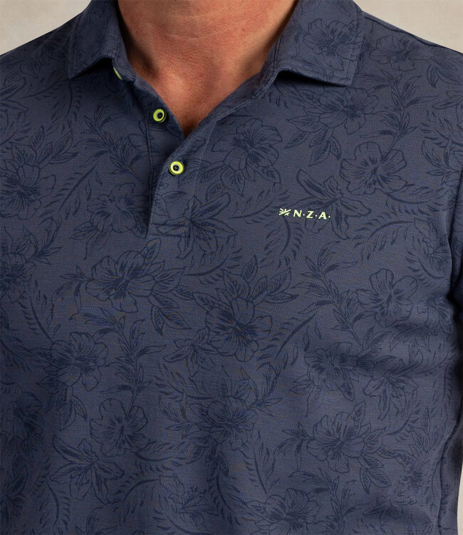 New Zealand Auckland 26DN110 2606 Brilliant Navy polo short sleeve donkerblauw speciale bloemenprint