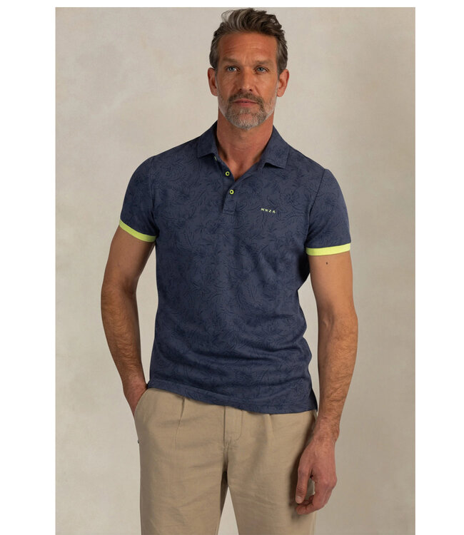 New Zealand Auckland 26DN110 2606 Brilliant Navy polo short sleeve donkerblauw speciale bloemenprint