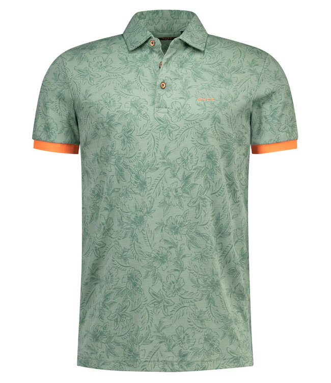 New Zealand Auckland 26DN110 1786 Fresh Army polo short sleeve olijfgroen speciale bloemenprint