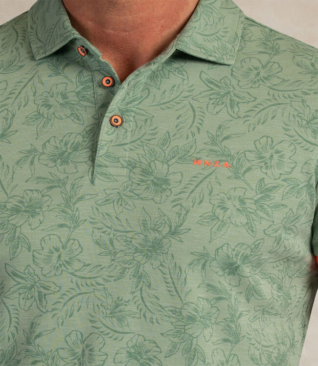 New Zealand Auckland 26DN110 1786 Fresh Army polo short sleeve olijfgroen speciale bloemenprint