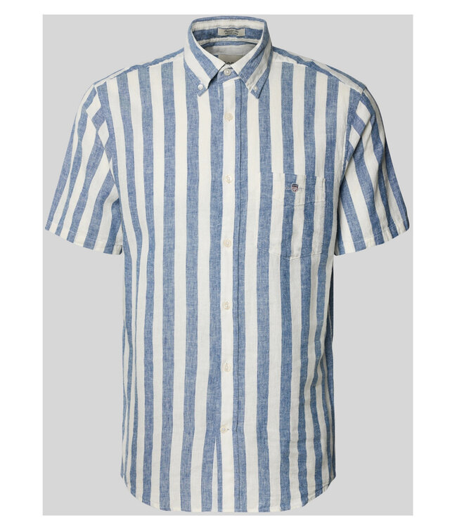 Gant 3260020 442 linnen katoen heren overhemd korte mouw blauw-wit brede streep