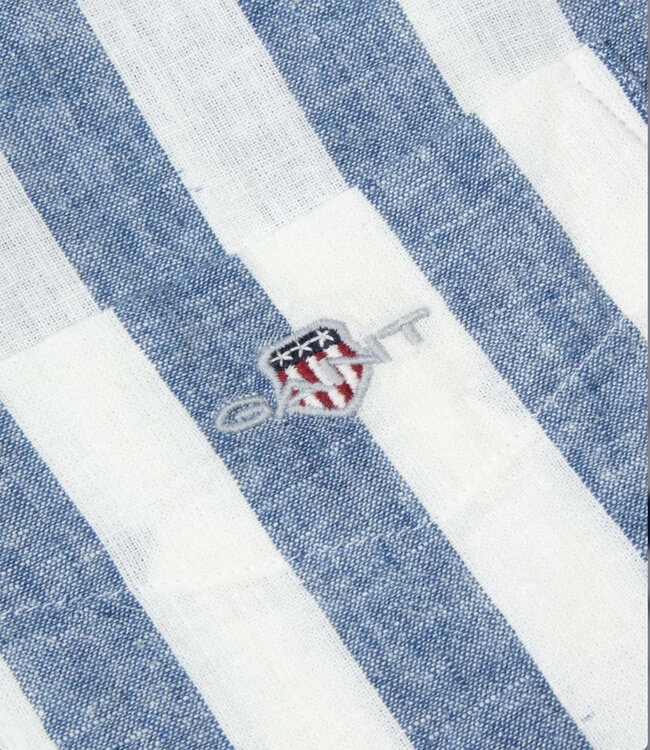 Gant 3260020 442 linnen katoen heren overhemd korte mouw blauw-wit brede streep