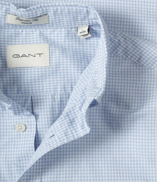 Gant 3000151-455 heren korte mouw overhemd lichtblauw-wit ruitje button down