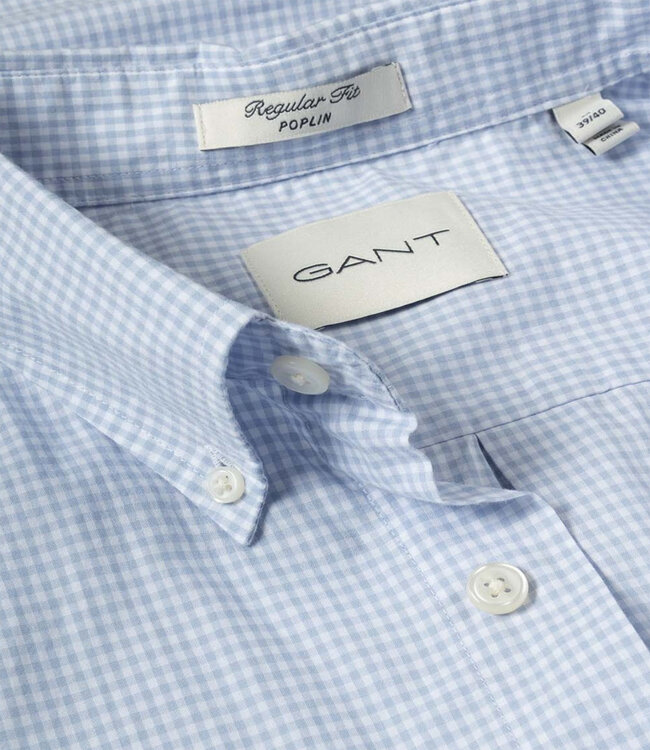 Gant 3000151-455 heren korte mouw overhemd lichtblauw-wit ruitje button down