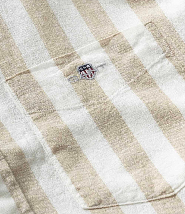 Gant 3260020 200 linnen katoen heren overhemd korte mouw beige-wit brede streep