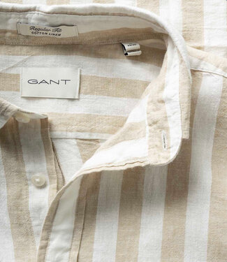 Gant linnen katoen heren overhemd lange mouw beige-wit brede streep