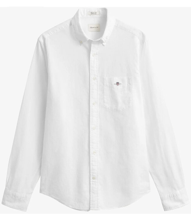 Gant 3250082 110 linnen katoen heren overhemd lange mouw wit white