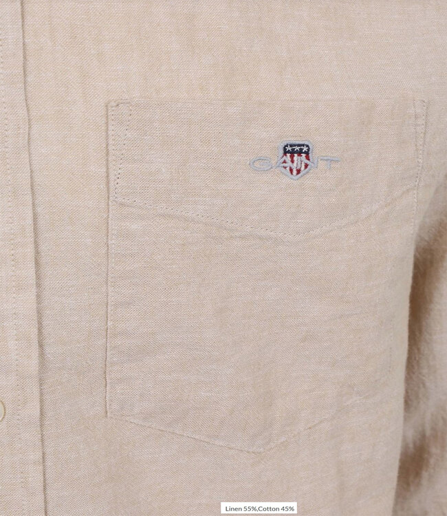 Gant 3250082 200 linnen katoen heren overhemd lange mouw oat beige