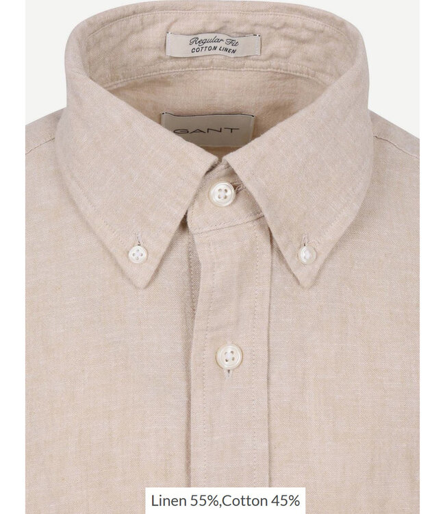 Gant 3250082 200 linnen katoen heren overhemd lange mouw oat beige