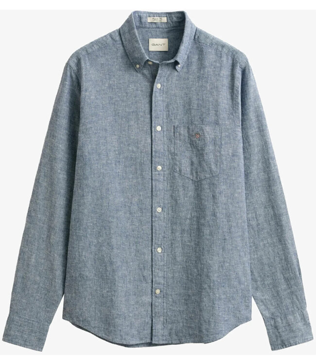 Gant 3250082 442 linnen katoen heren overhemd lange mouw jeans blauw vintage blue