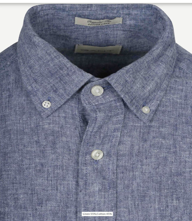 Gant 3250082 442 linnen katoen heren overhemd lange mouw jeans blauw vintage blue