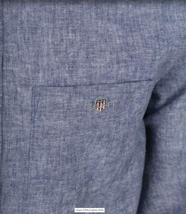 Gant 3250082 442 linnen katoen heren overhemd lange mouw jeans blauw vintage blue