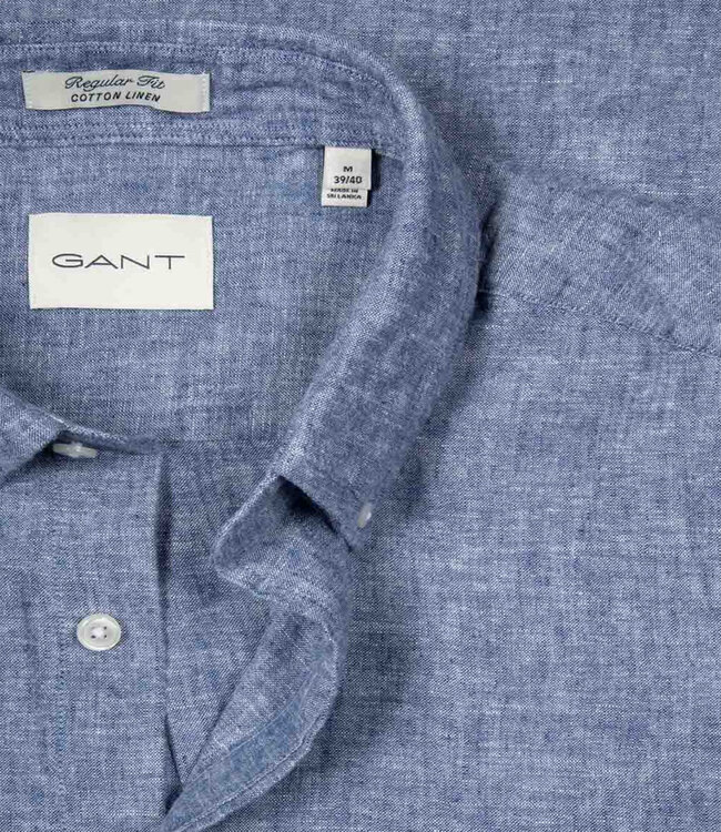 Gant 3250082 442 linnen katoen heren overhemd lange mouw jeans blauw vintage blue