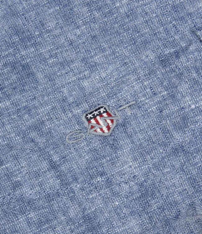 Gant 3250082 442 linnen katoen heren overhemd lange mouw jeans blauw vintage blue