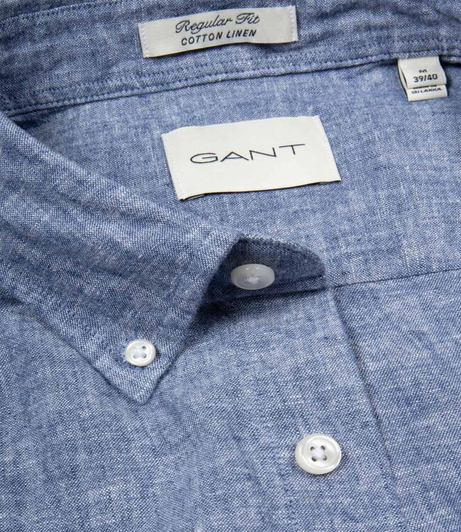 Gant 3250082 442 linnen katoen heren overhemd lange mouw jeans blauw vintage blue