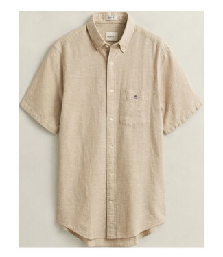 Gant linnen katoen heren overhemd korte mouw oat beige