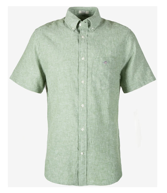 Gant 3250083 354 linnen katoen heren overhemd korte mouw olijfgroen herb green