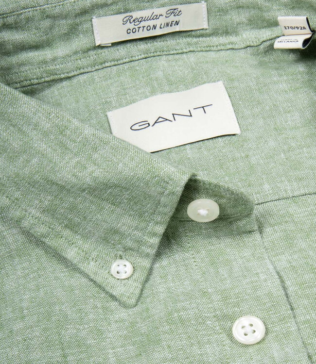 Gant 3250083 354 linnen katoen heren overhemd korte mouw olijfgroen herb green