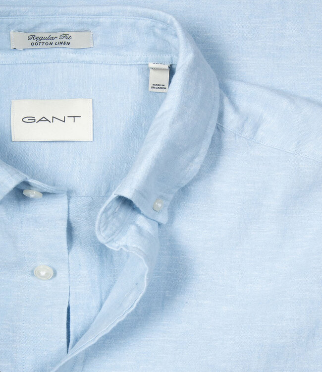 Gant 3250083 450 linnen katoen heren overhemd korte mouw lichtblauw sky blue